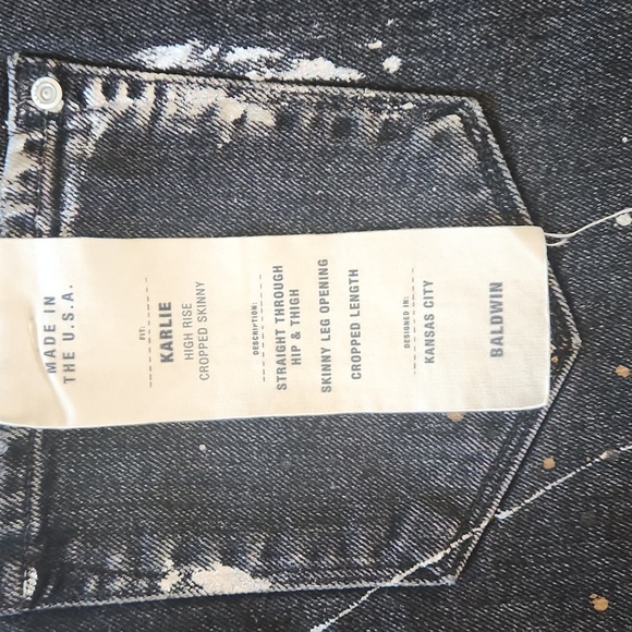 NWT Baldwin Kansas City KARLIE High Rise Cropped Skinny Jeans Black Paint Splat - Picture 9 of 10